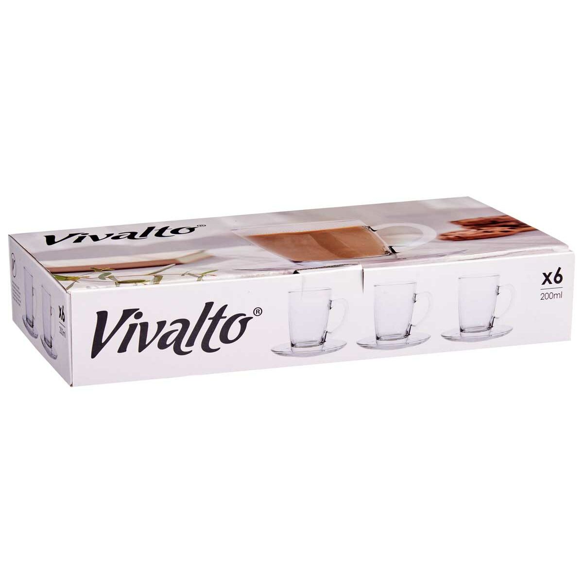 Cup with Plate Vivalto Transparent Glass 200 ml (6 Units)